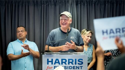 
                        FILE — Gov. Tim Walz of Minnesota at a Harris for President canvassing kickoff event in St. Paul on Saturday, July 27, 2024. Walz has enjoyed a groundswell of support online from users commenting on his Midwestern “dad vibes” and appealing ordinariness. (Caroline Yang/The New York Times)
                      