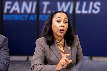 Fulton County District Attorney Fani Willis speaks during a press interview at the district attorney’s office in Atlanta on Friday, July 12, 2024. Public safety officials presented findings from a report on repeat offenders. (Arvin Temkar / AJC)