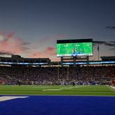 The sun sets as Kentucky plays offense against Georgia during the first half at Kroger Field, Saturday, Sept. 14, 2024, in Lexington, Kentucky. Georgia won 13-12. (Jason Getz / AJC)

