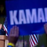 Vice President Kamala Harris formally accepts the Democratic nomination for president on the fourth day of the Democratic National Convention at the United Center in Chicago on Thursday, August 22, 2024.  (Arvin Temkar / AJC)