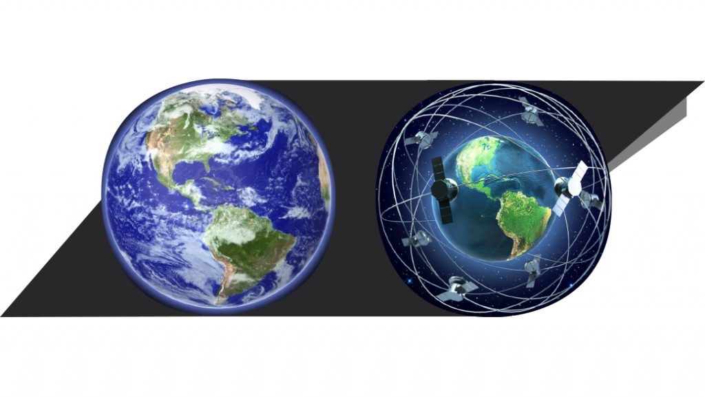 QOSAP Photo of two globes, one with satellites