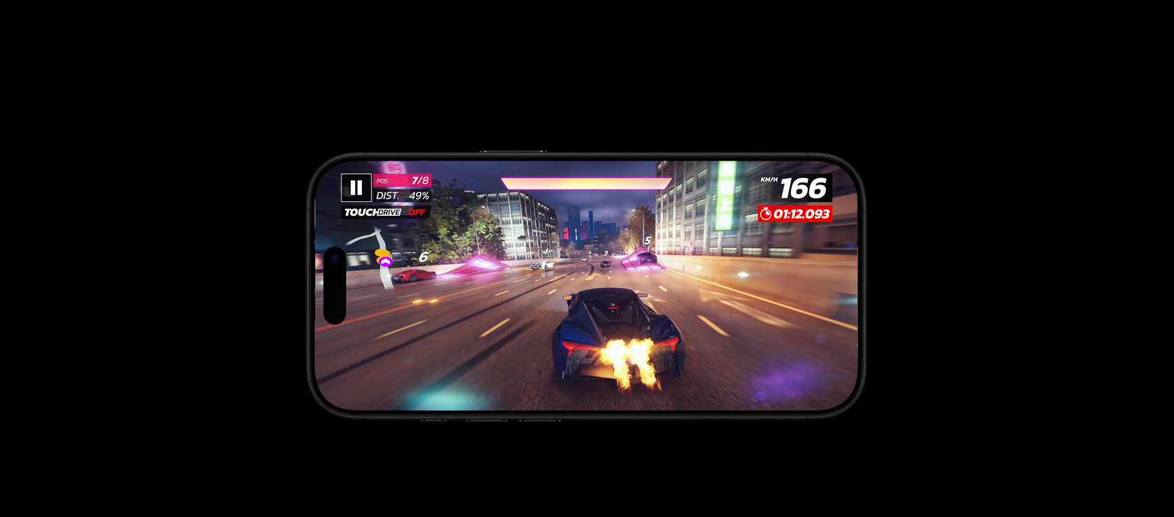 A graphics-intensive video game demonstrating the extended battery life of iPhone 16 Pro