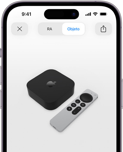 Imagen de un Apple TV 4K en realidad aumentada en la pantalla de un iPhone