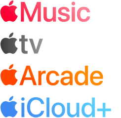 A list of Apple services: Apple Music, Apple Fitness Plus, Apple TV Plus, Apple Arcade, and Apple iCloud Plus
