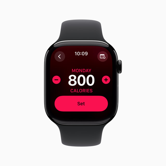 A user’s custom Activity ring goals are shown on Apple Watch Series 10.