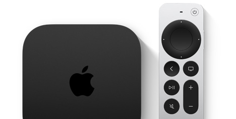 Apple TV 4k ve Siri remote yan yana gösteriliyor.