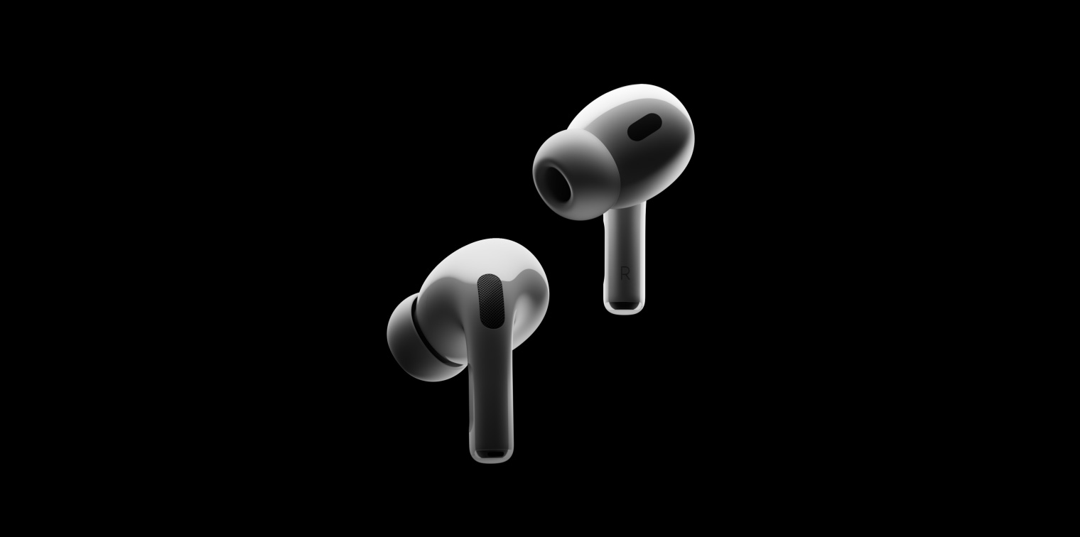 Close-up, 360-degree look at the AirPods Pro 2