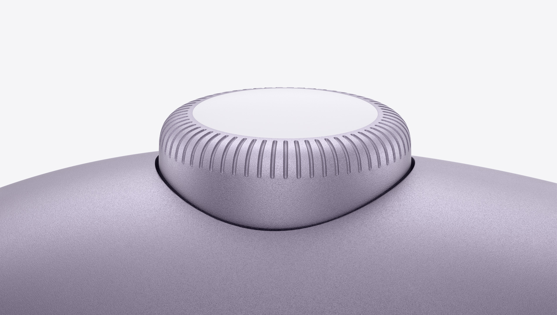 Une vue rapprochée de la Digital Crown des AirPods Max de couleur violet.