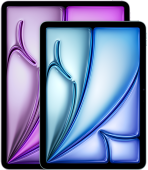 Pohľad spredu na 13-palcový iPad Air a 11-palcový iPad Air so zvýraznením rozdielných veľkostí.