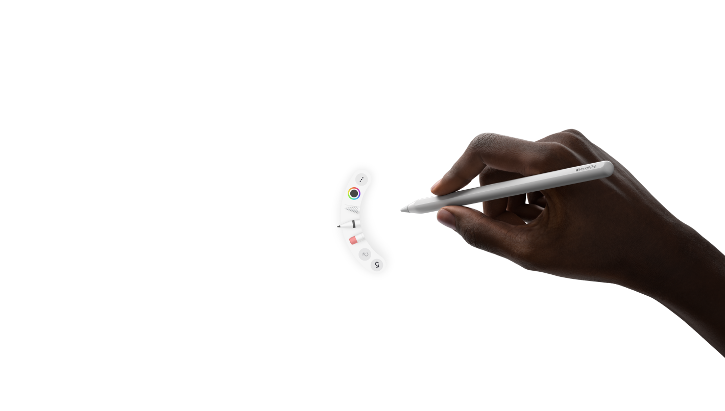 „Apple Pencil Pro“ rodoma suspaudimo funkcija, rodant naują paletę