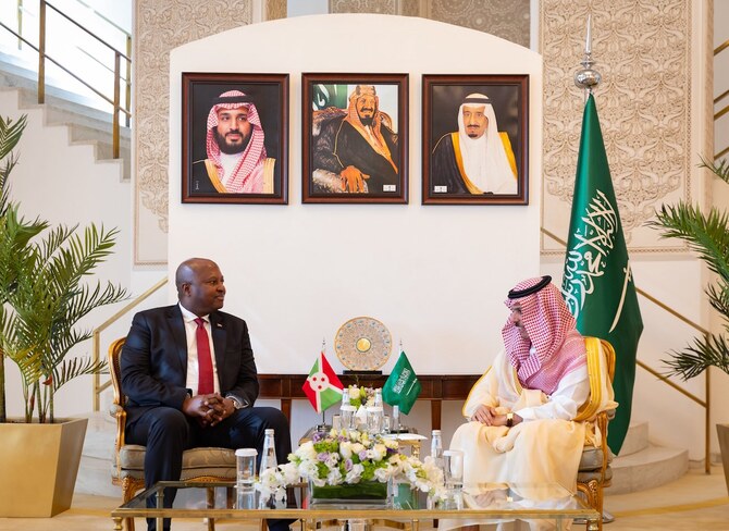 Saudi Foreign Minister Prince Faisal bin Farhan bin Abdullah receives his Burundian counterpart Albert Shingiro in Riyadh.