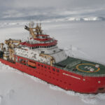 A large ship in the snow