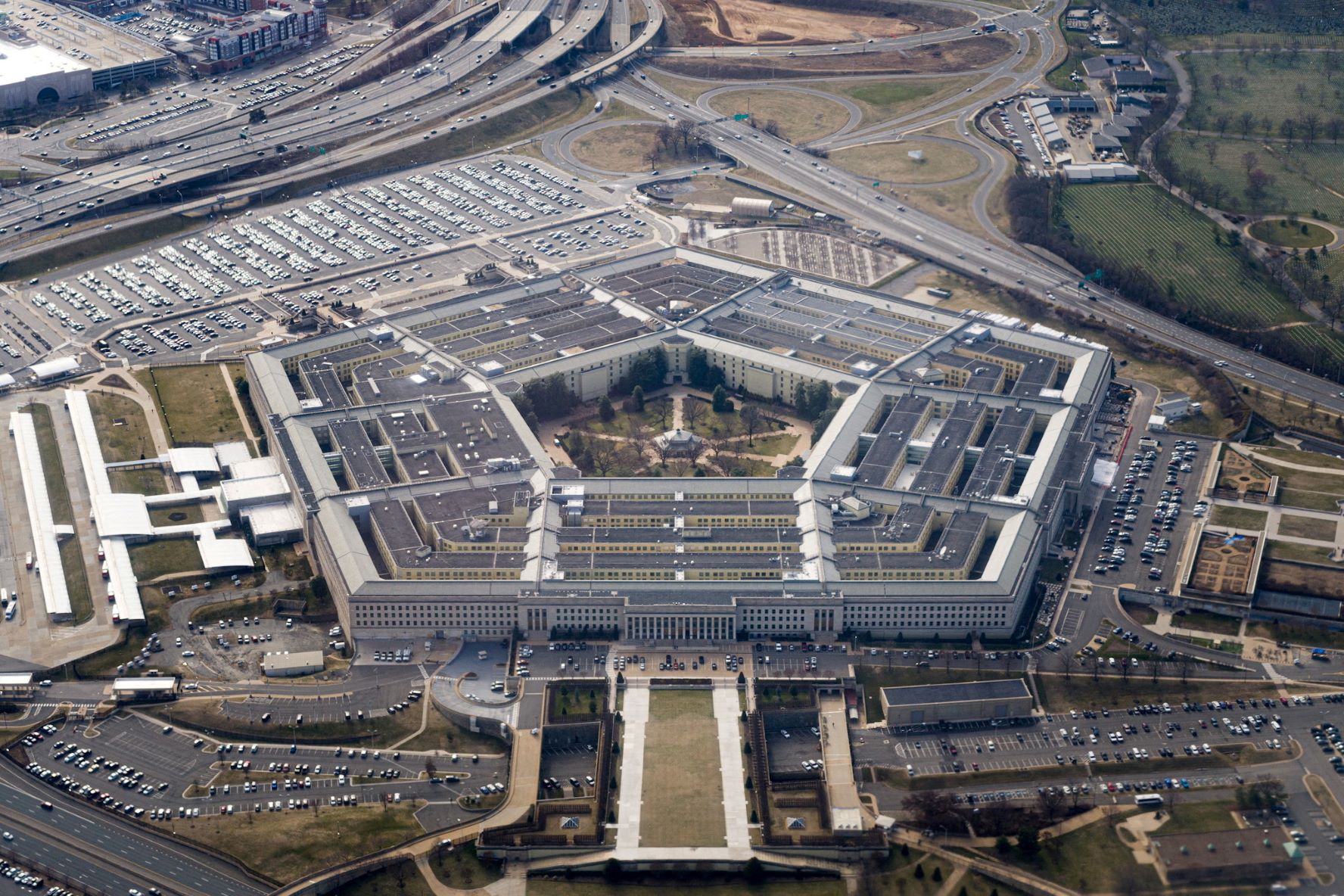 The Pentagon is seen from the air in Washington, U.S., on March 3, 2022.