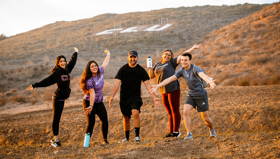 Students hiking on Mt. Clef