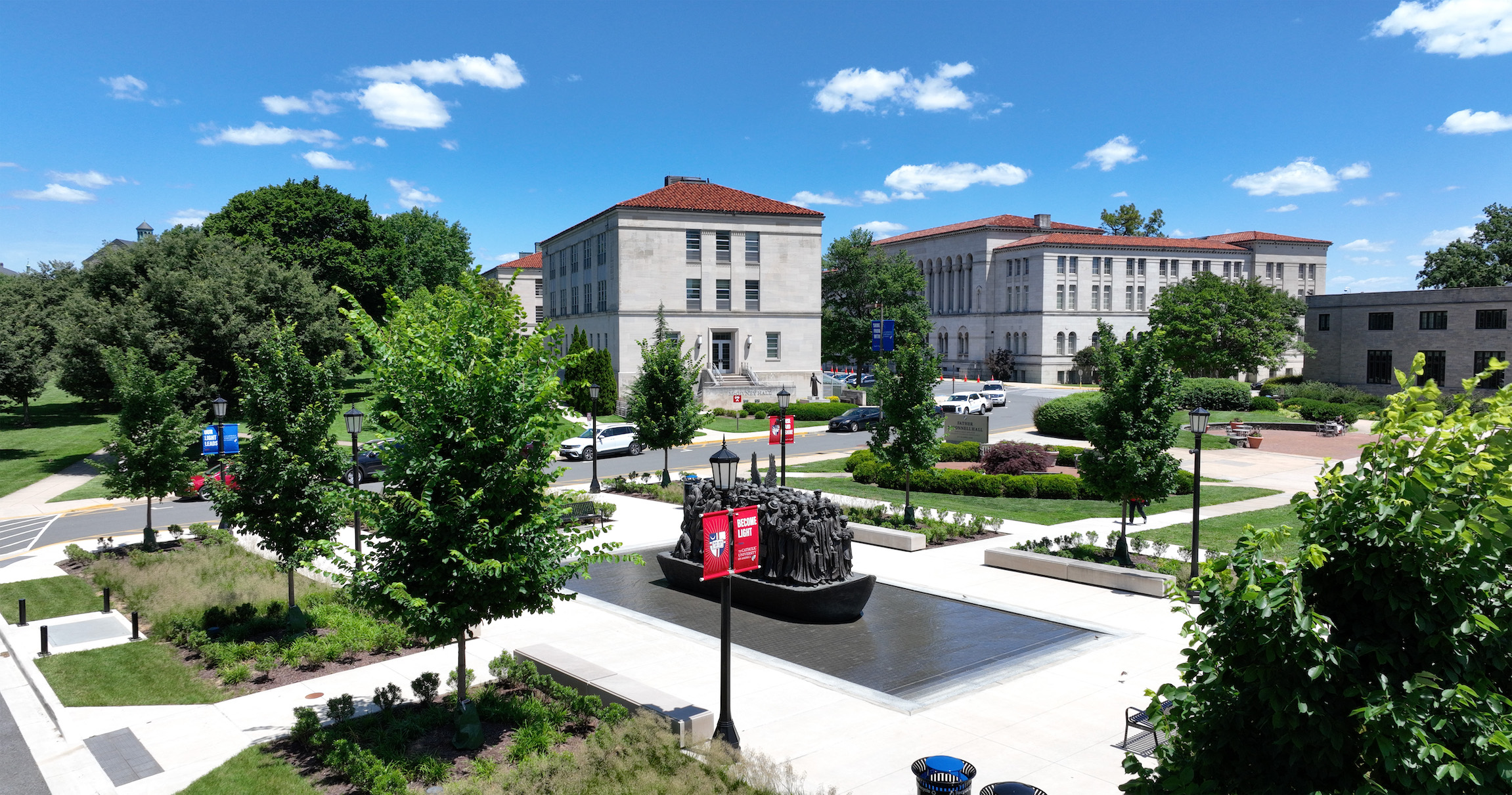 beautiful campus view overlooking the Angels Unawares Sculpture