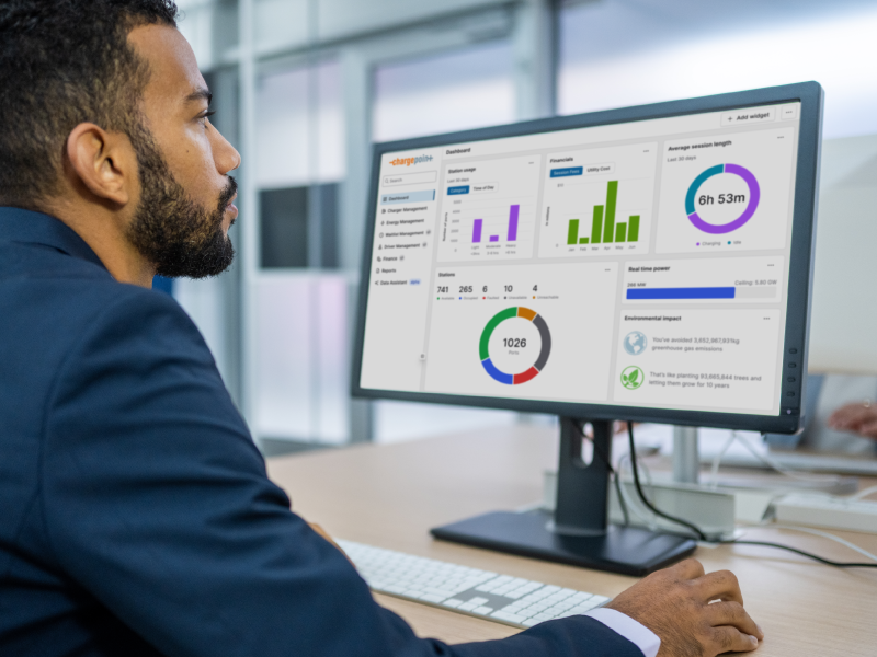 Man working with ChargePoint Platform on his computer