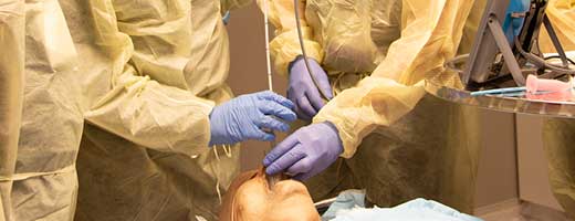 An instructor shows an ultrasonography image on a computer screen