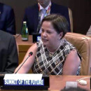 Image shows Cochrane Editor in Chief Karla Soares-Weiser speaking at the UN Summit of the Future