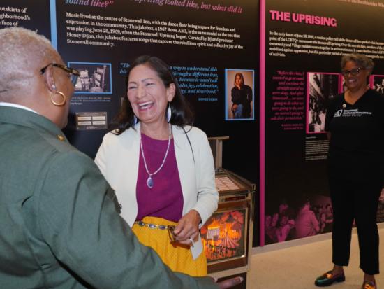 Secretary Haaland inside the new Visitor Center at the Stonewall National Monument in New York City