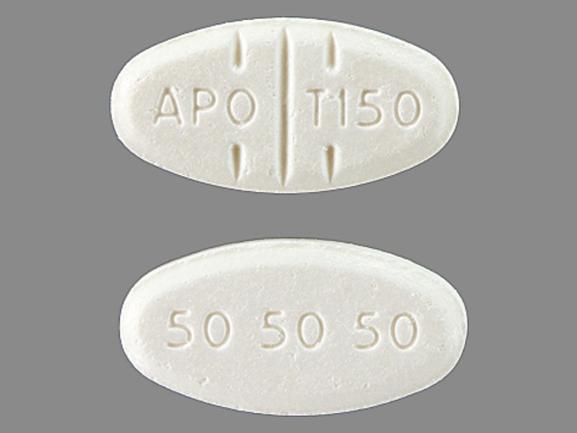 Pill APO T150 50 50 50 White Oval is Trazodone Hydrochloride