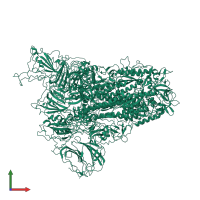 Spike glycoprotein in PDB entry 5x5b, assembly 1, front view.