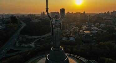 Motherland Monument in Kyiv at sunrise