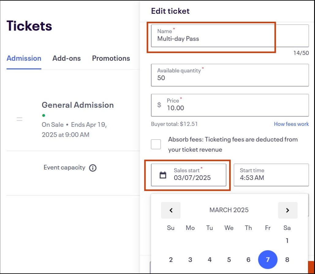 screenshot of multi day pass