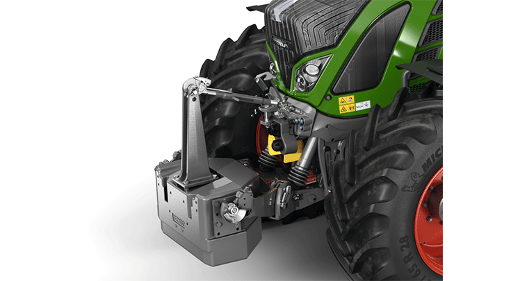 Nahaufnahme des Fendt 500 Vario Frontkrafthebers Kat. 2 Lage/Entlastung.