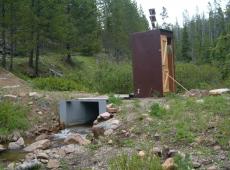 Parshall flume located on Tenderfoot Creek monitoring stream flow, fluvial sediment transport and stream conductivity.