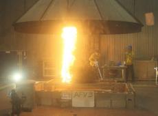 Experimental fire studied in the Fire Lab’s combustion chamber.