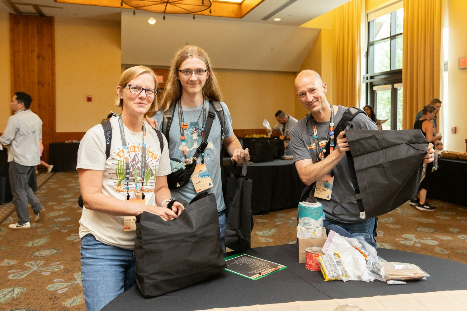 Packing donated goods to help the local community in need.