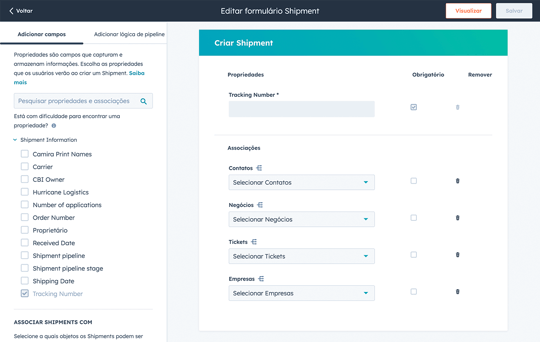 captura de tela da criação de objetos personalizados na HubSpot