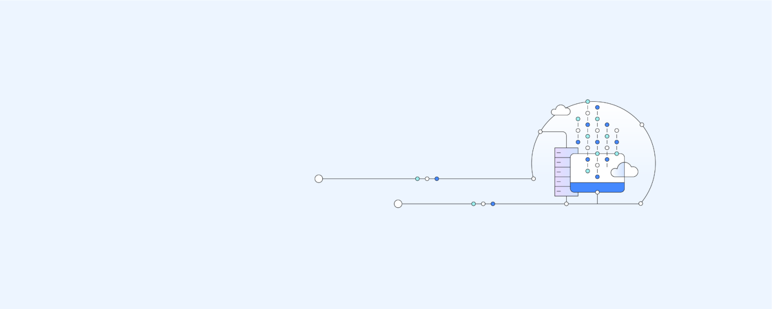 コンピューターのモニター、サーバー、雲、ドットの絵文字のコラージュの図