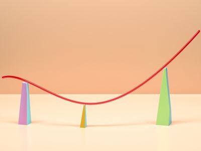 3D line graph going up being held up by three pyramids