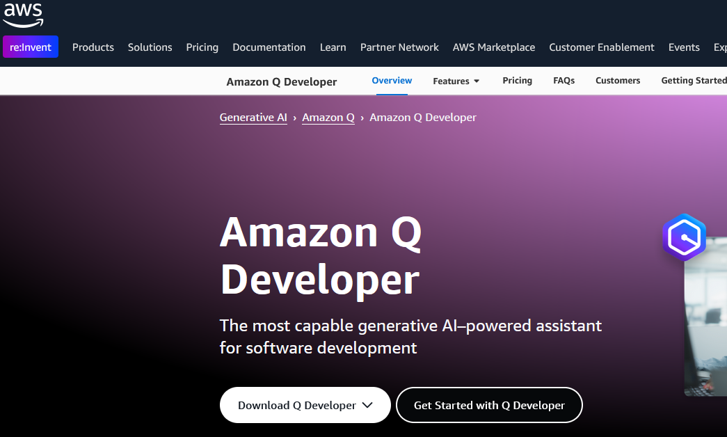 Website screenshot: Amazon Q Developer Image: Website screenshot: Amazon Q Developer