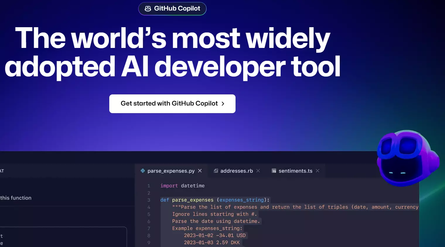 GitHub Copilot screenshot Image: GitHub Copilot screenshot