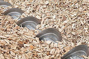 An automated auger for loading processed wood chip heating fuel into a biomass boiler.