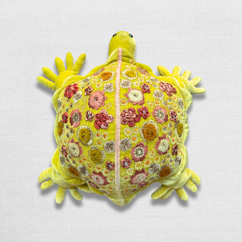 Beauty Silk Velvet Embroidered Medium Turtle in Citrine