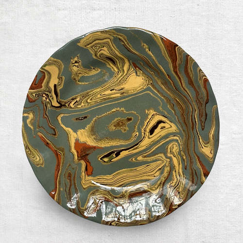 Marbled Dessert Plate XVIIIe in Pondichéry (PD #012)