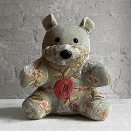 Liza Silk Velvet Embroidered Bear in S Blue