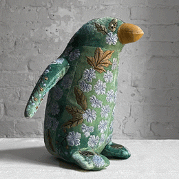 Kukka Silk Velvet Embroidered Penguin in Shaded Lake