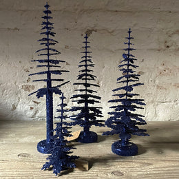 Set of 7 Ino Schaller Frosted Spruce Trees in Navy