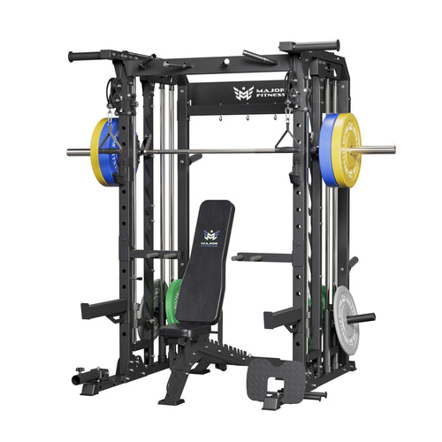 home gym setup smith machine b52 with weght bench and 230lb weight plate set