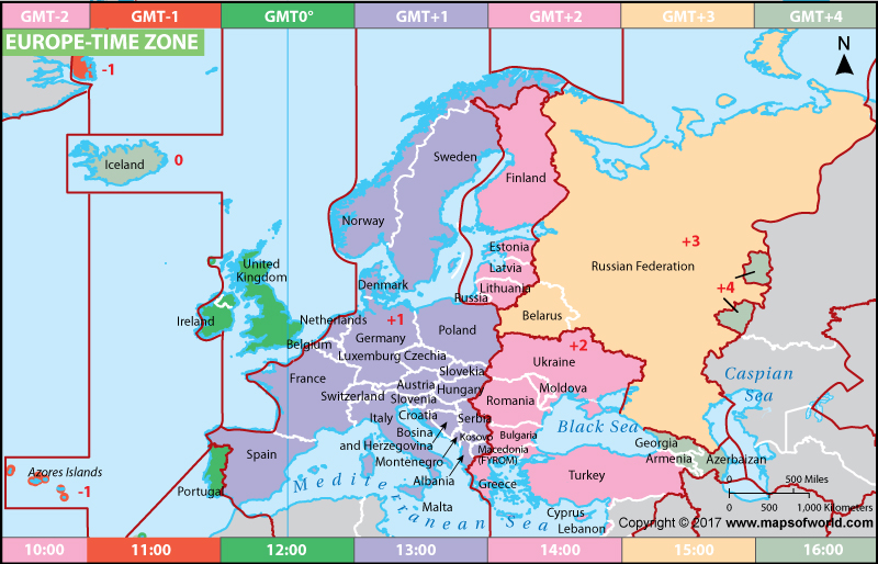 Europe Time Zone Map