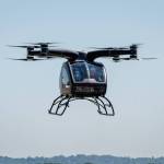 The Moog SureFly aircraft hovers above Cincinnati Municipal Airport during an acoustic hover test.