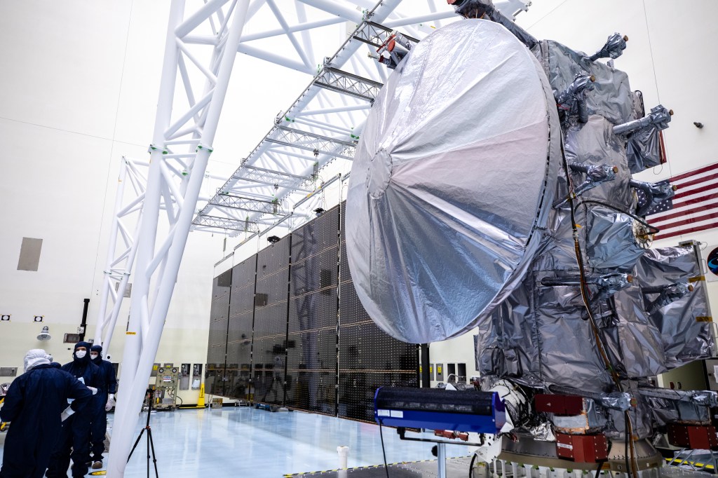 Technicians tested deploying a set of massive solar arrays