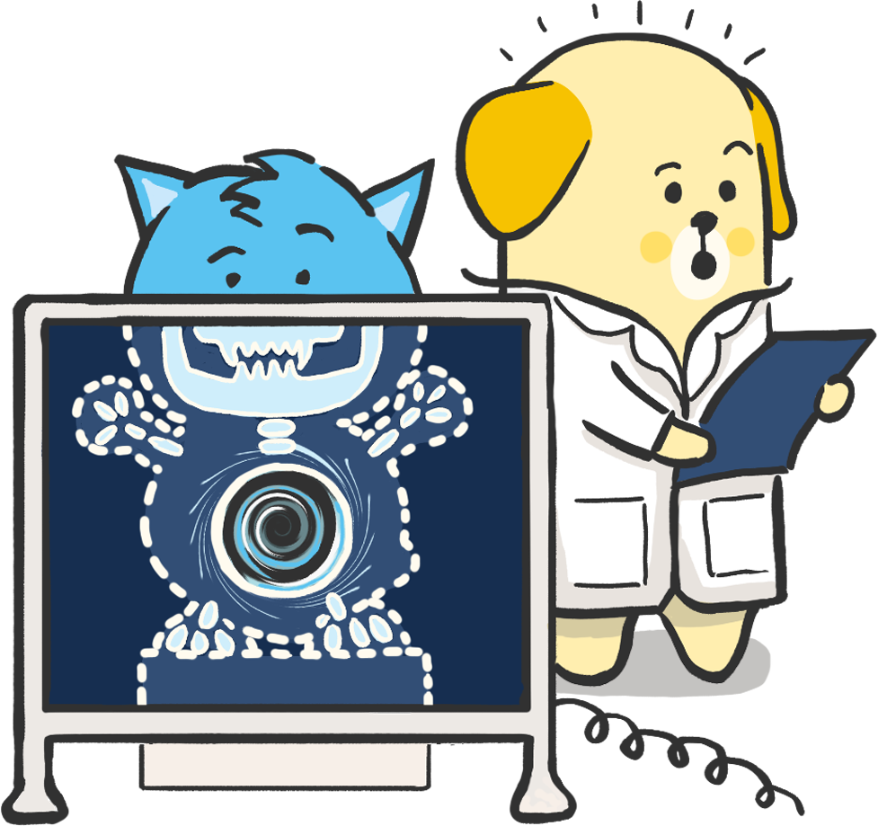 レントゲン撮影をするナノキティのスタンプ