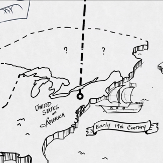 hand drawn representation of early United States map