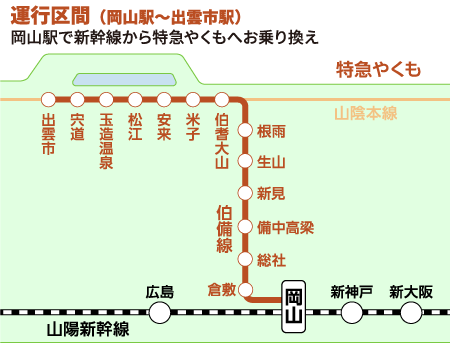 運行区間（岡山駅〜出雲市駅）