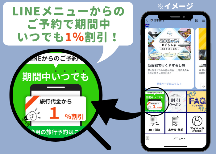 WEB申込可能な出発期間であればいつでも1％割